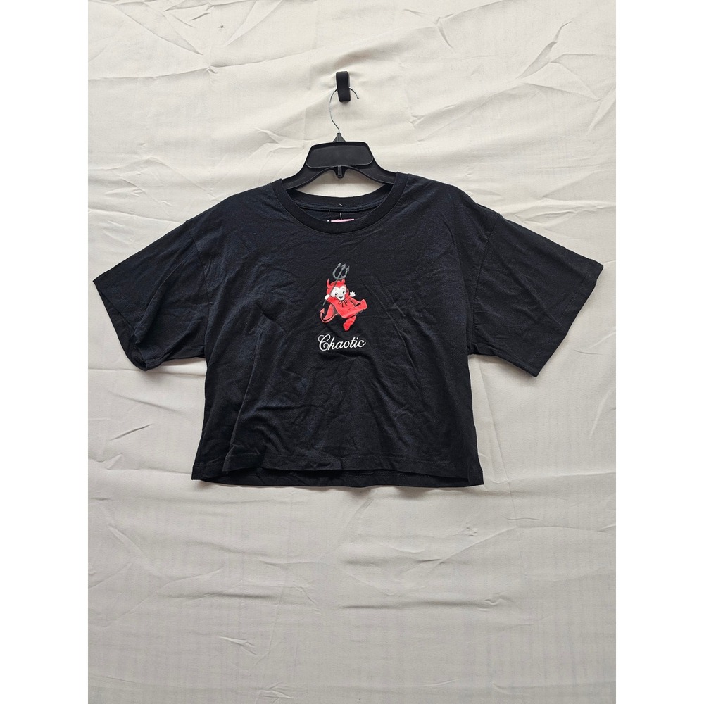 Kewpie Goodie Two Sleeves Chaotic Devil Crop Top T-Shirt Black XS KWP0021J15